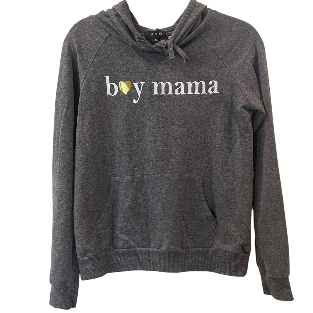 Active USA Boy Mama Women’s Graphic Hoodie Long Sleeve Pullover Shirt Size Large